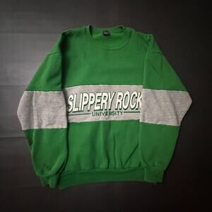Vintage Jansport Sweatshirt Mens Large Green Slippery Rock Uni Made in USA 1990s